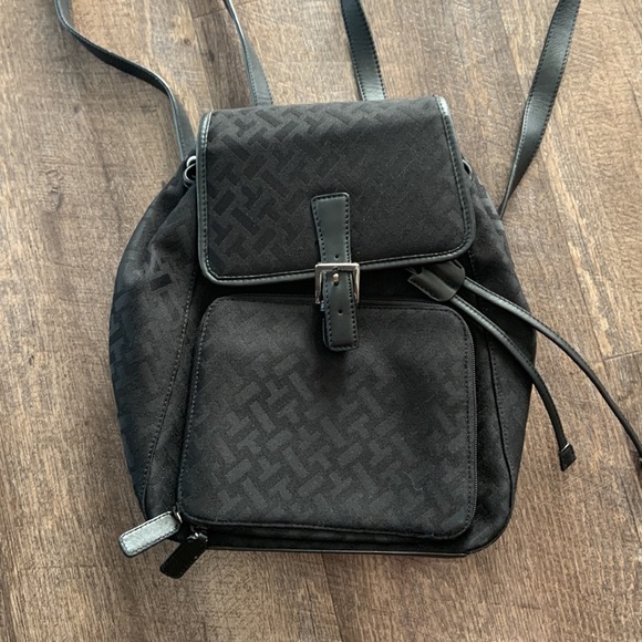 Talbots Black Flap Close Small Backpack Bag Leather - Picture 2 of 13